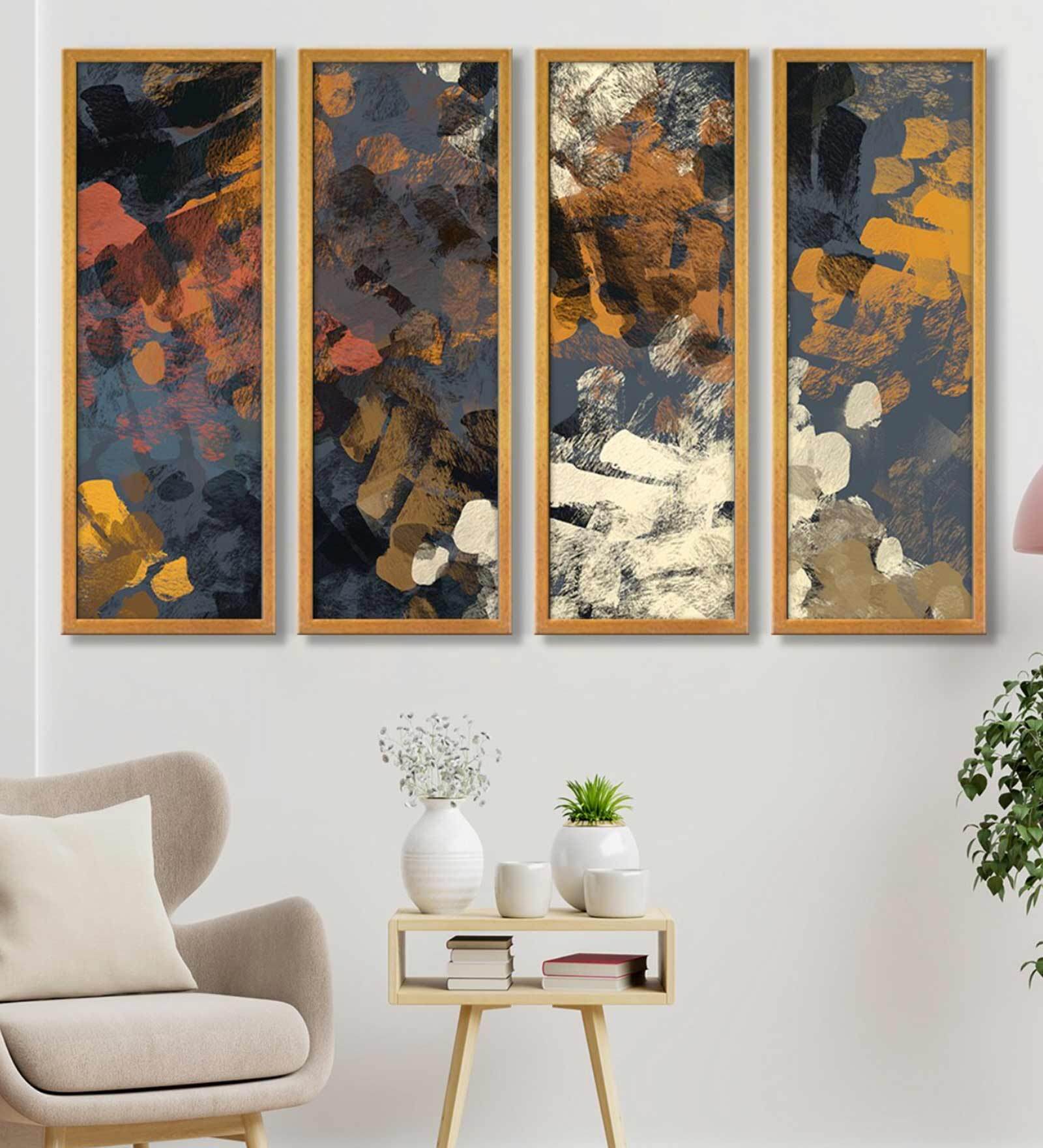 Buy Abstract Multicolour Canvas Framed Abstract Art Panel Set Of