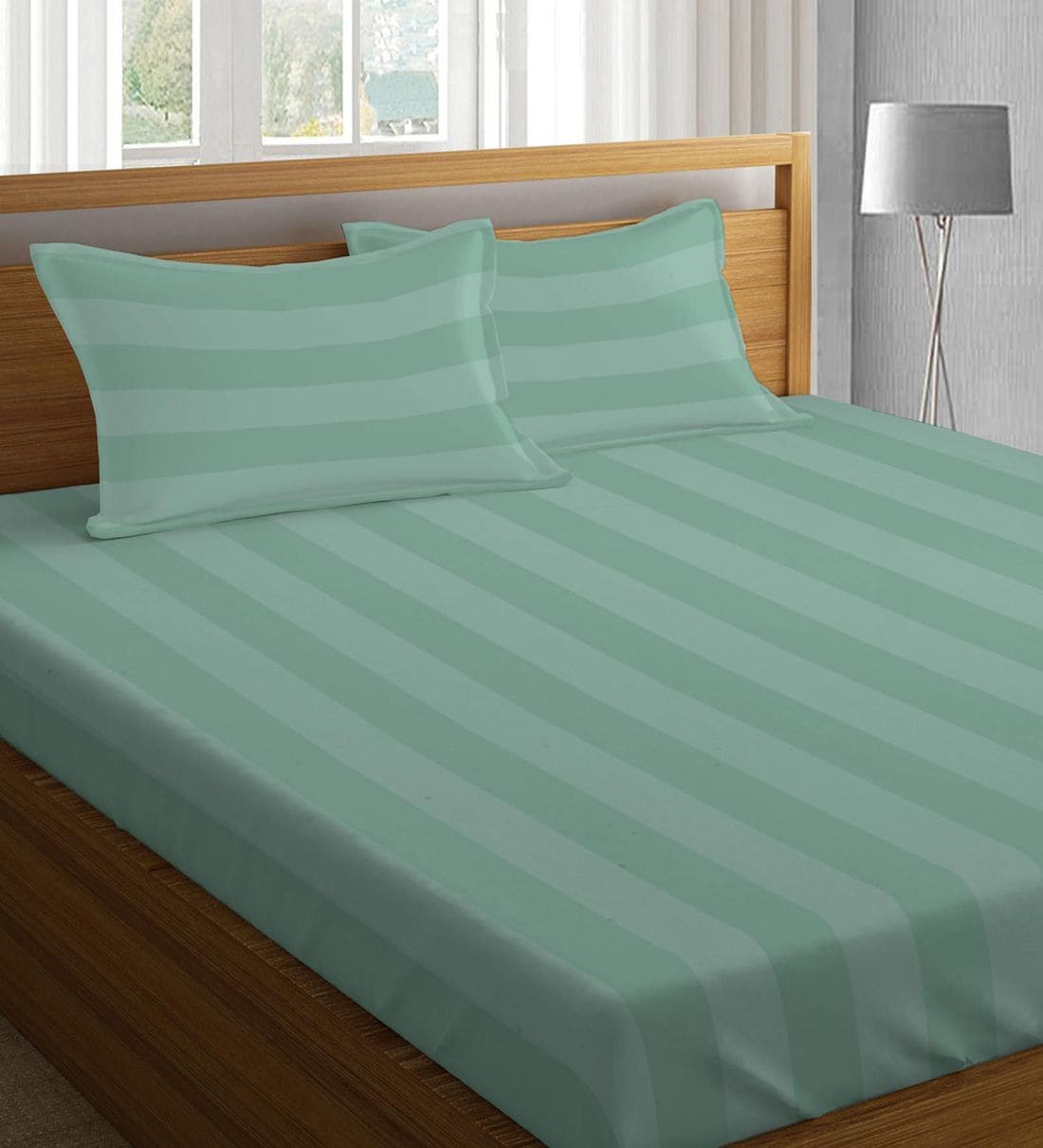 Buy Dobby Striped Cotton 200TC Double Bedsheet With 2 Pillow Covers At