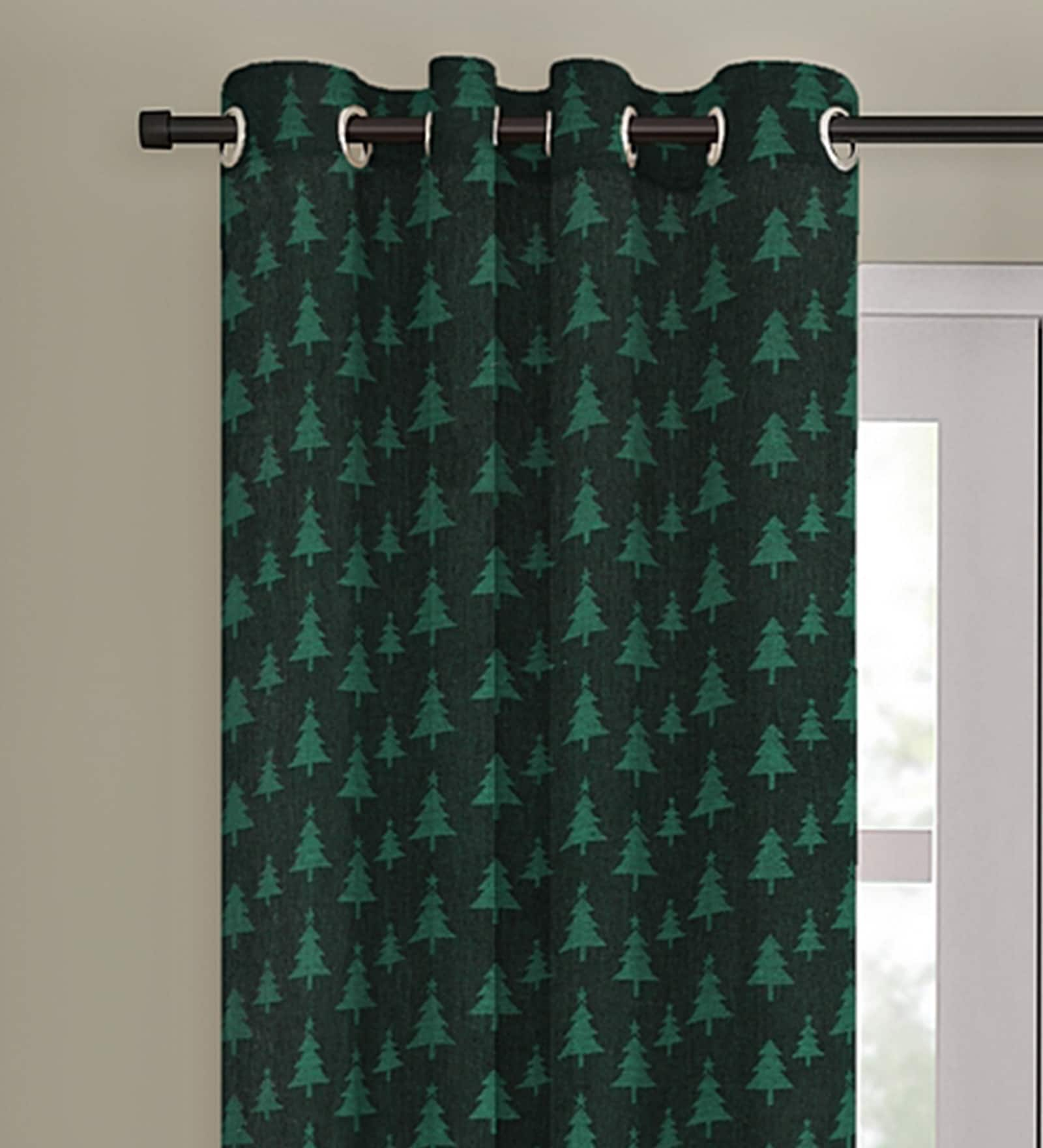 Buy Green Cotton Blackout Feet Eyelet Curtain Set Of By Klotthe