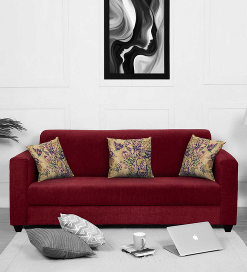 Buy Lipu Fabric Seater Sofa In Blood Maroon Colour Online Modern