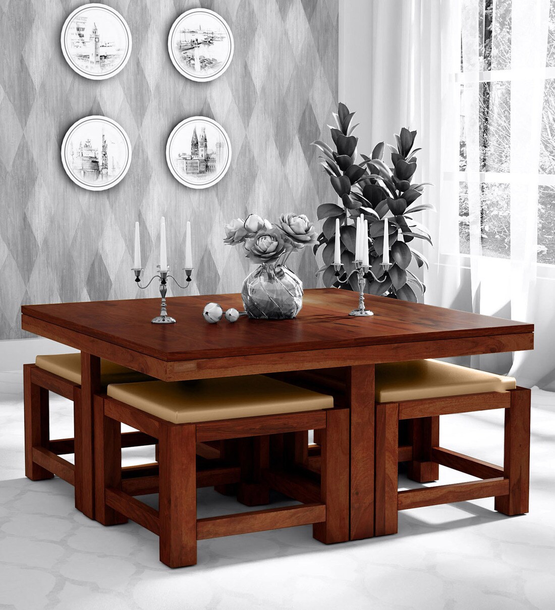 Buy Oriel Sheesham Wood Nesting Coffee Table Set In Honey Oak Finish