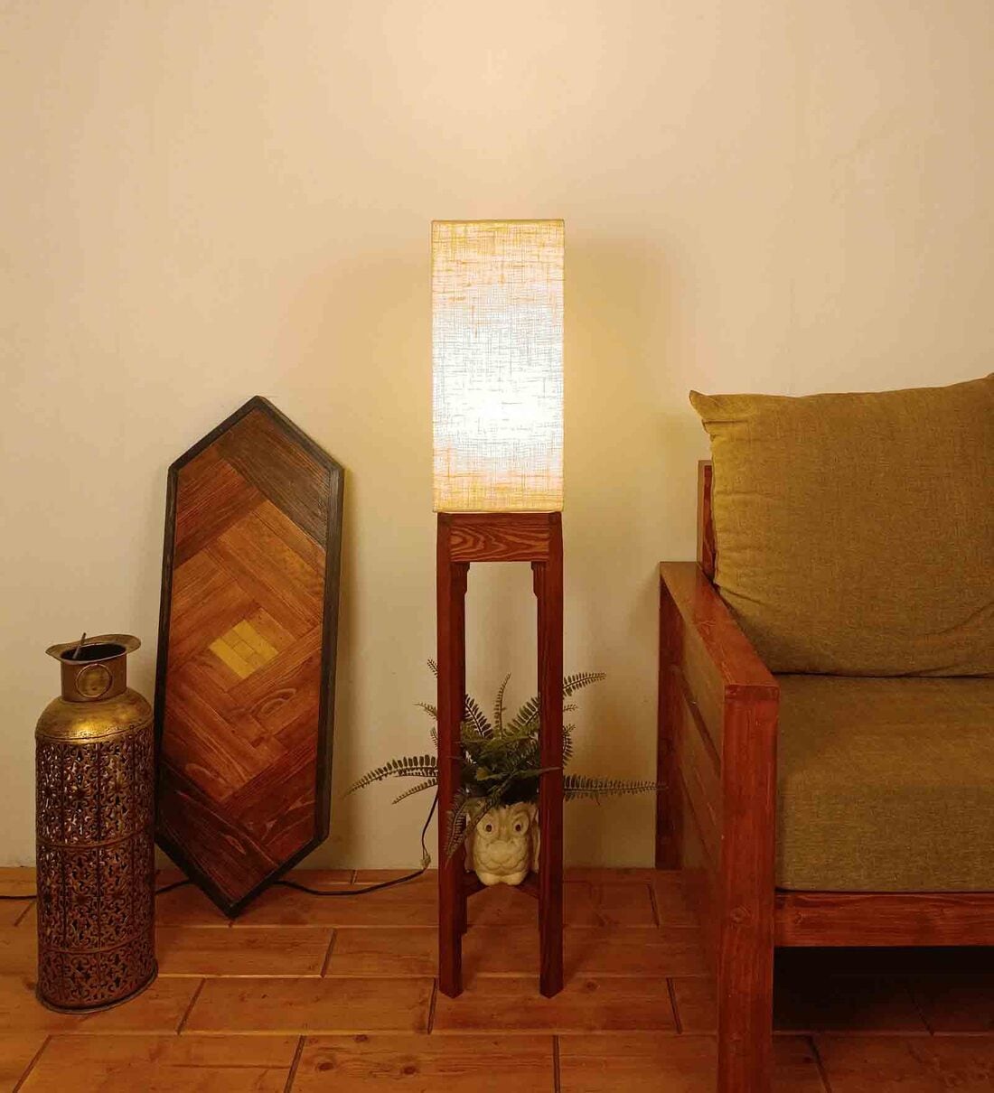 Buy Sputnik Beige Jute Shade Column Floor Lamp With Wood Base By