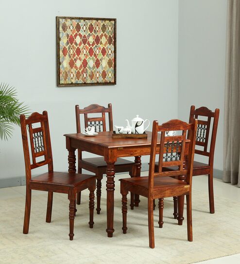 Buy Stafford Sheesham Wood Seater Dining Set In Honey Oak Finish