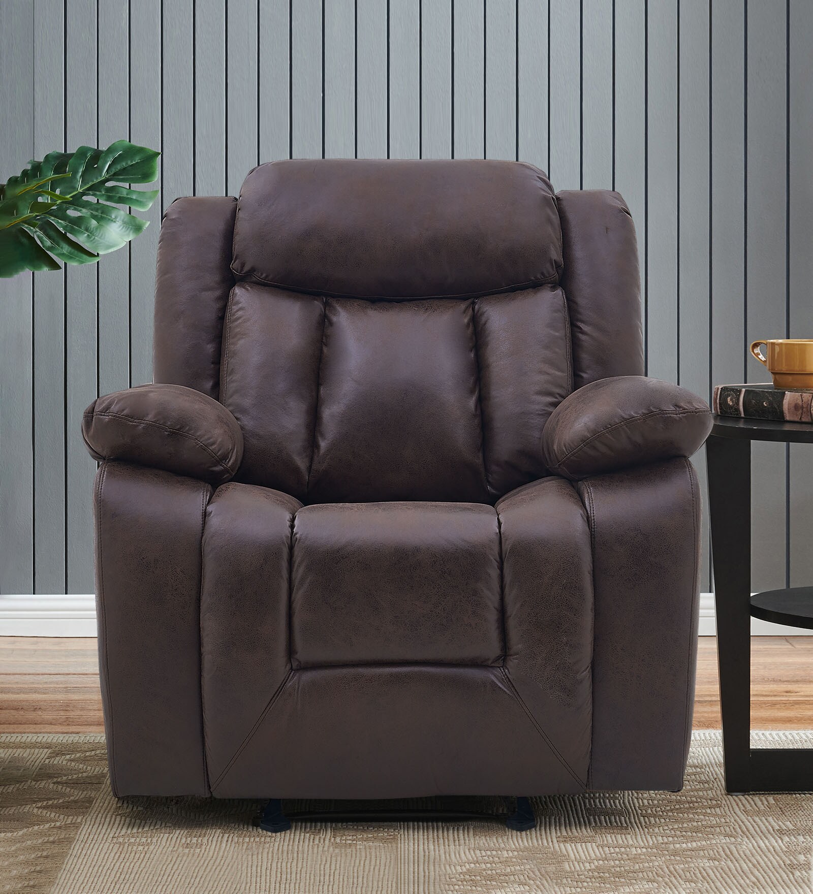 Buy Notch Leatherette Manual 1 Seater Recliner in Brown Colour Online