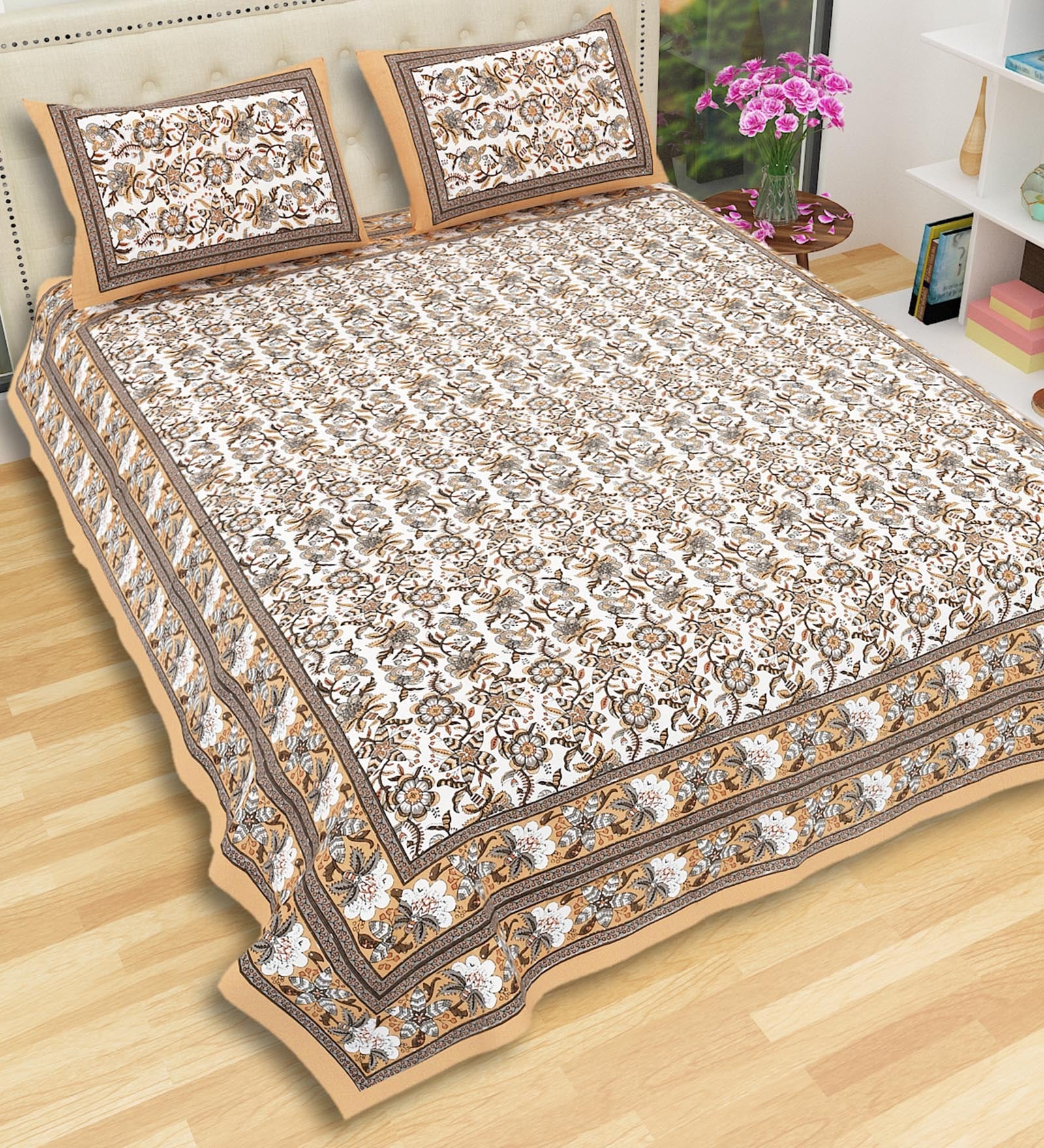 Buy Cotton 200TC Double Bedsheet with 2 Pillow Covers by Ved Online ...