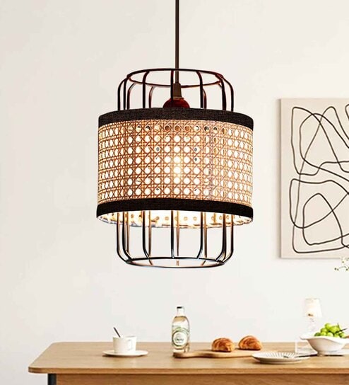 Hand Woven Metal With Pendant Lamp (Beige) Offers & Cashback