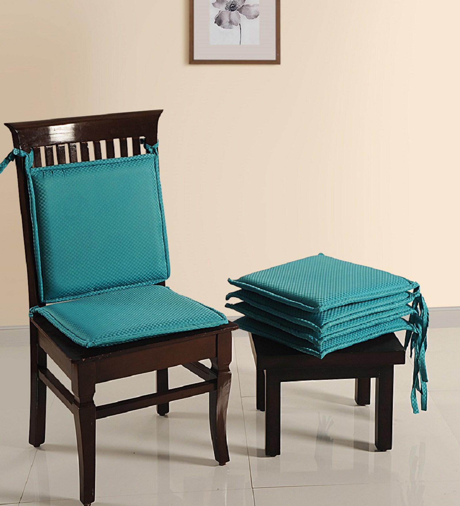 Buy Blue Cotton 16X16 Inch Chair Pads (Set Of 4) By Swayam Online