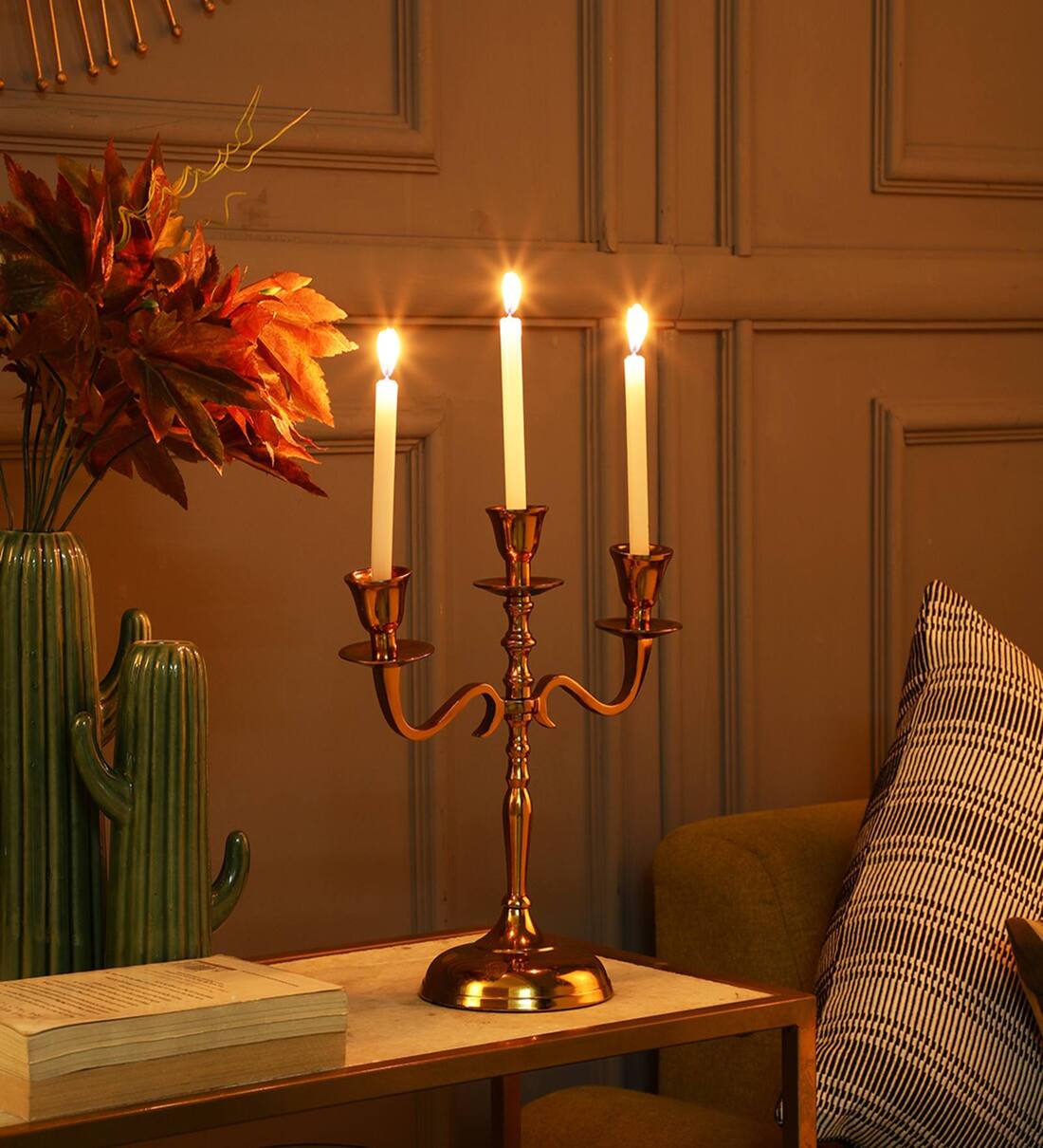 Buy 3 Arm Metal Candelabra Candlesticks Holder - Gold By Purestory at ...