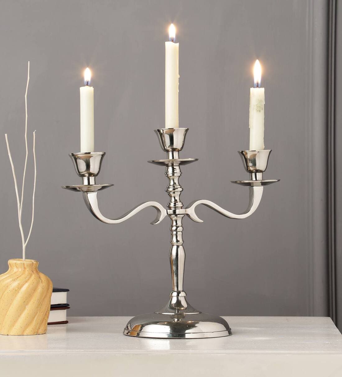 Buy 3 Arm Metal Candelabra Candlesticks Holder Silver By Purestory at