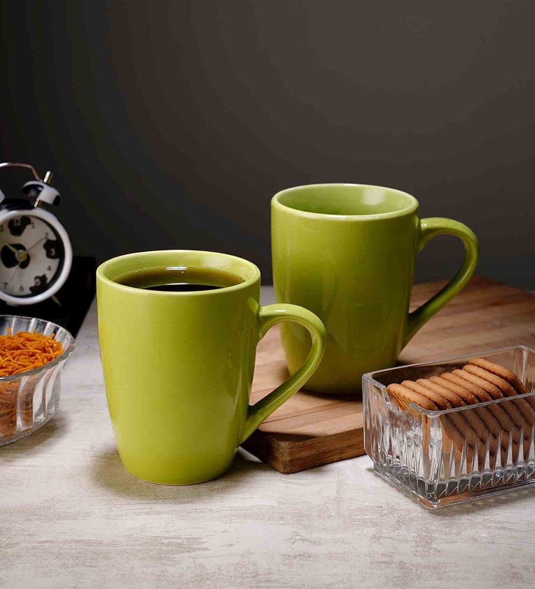 300Ml Green Ceramic (Set Of 2 ) Coffee Mug, By Cdi