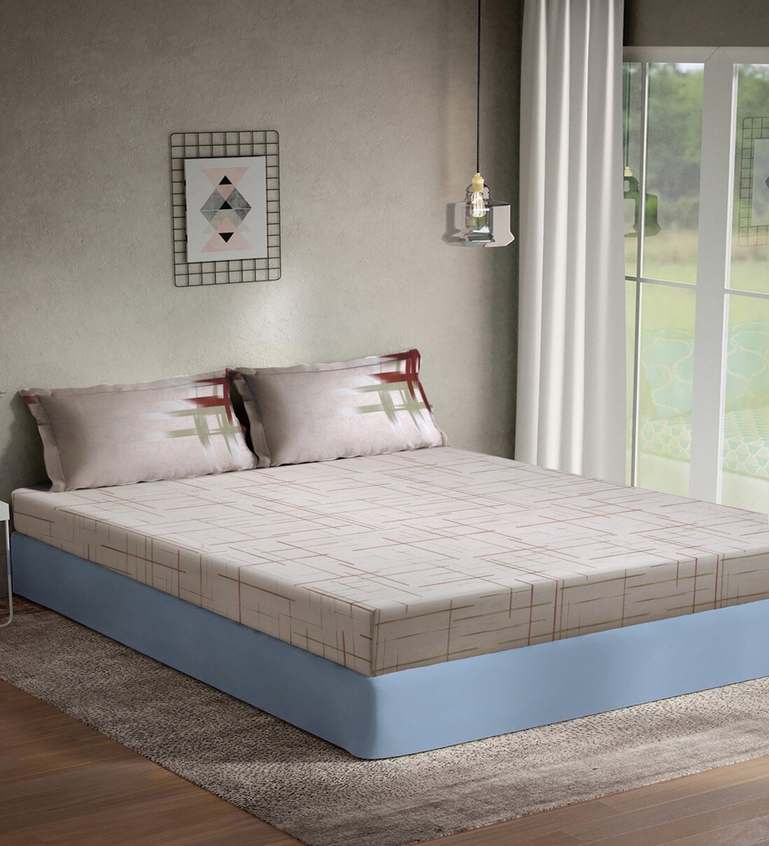 Buy Multicolor Abstract 300 TC 100 Cotton Double Bedsheet with 2