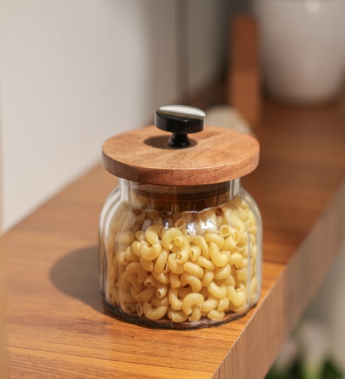 Bubble Glass Jar with Acacia Wood Lid & Resin Knob deal from pepperfry Bubble Glass Jar with Acacia Wood Lid & Resin Knob deal from pepperfry