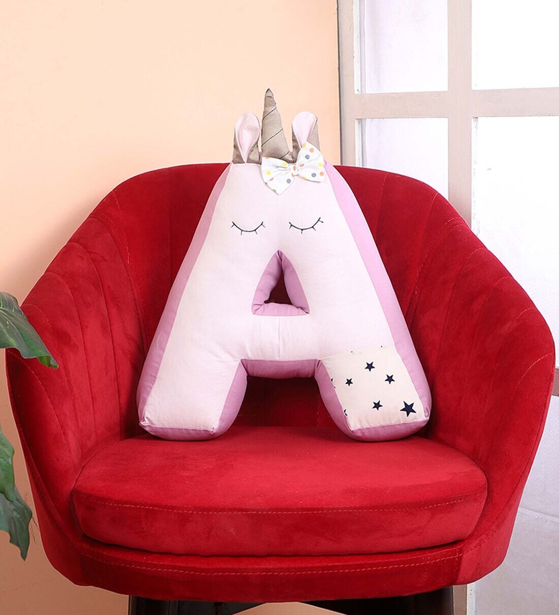 Buy Pink Cotton A Alphabet Unicorn Shaped Pillow by My gift booth Online Shaped Pillows Kids