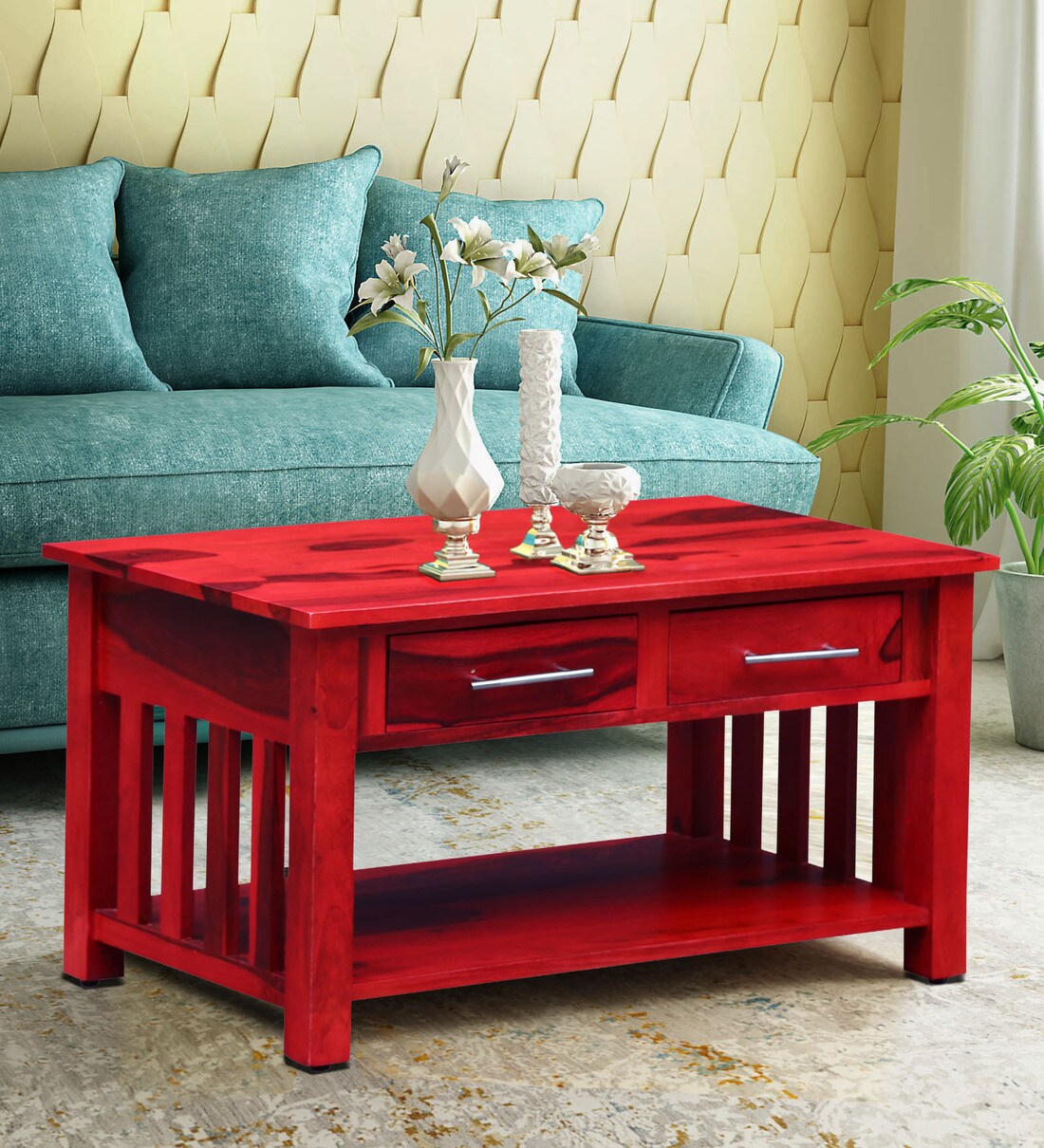 Buy Abbey Solid Wood Coffee Table in Spicy Red Finish Online ...