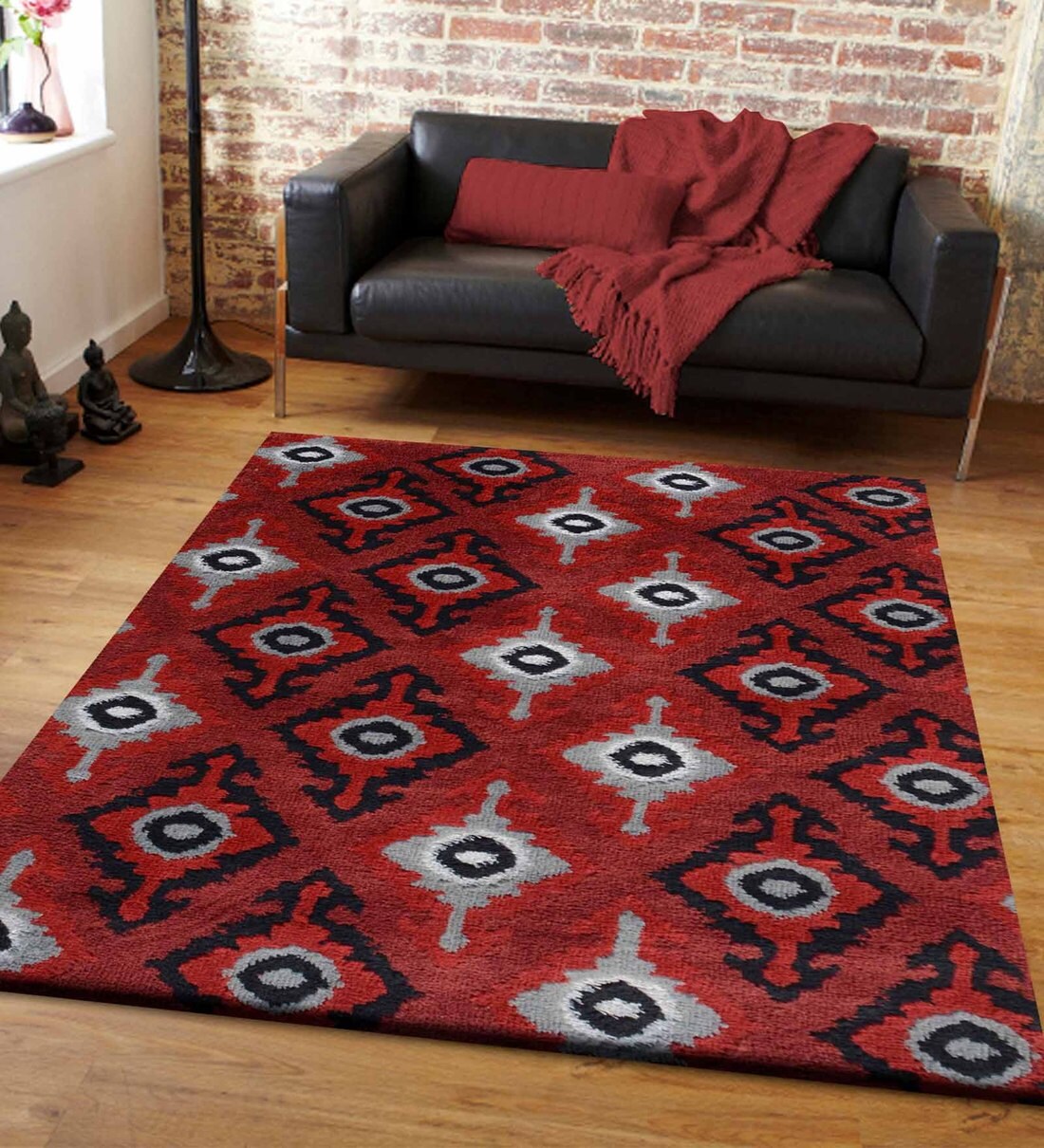 Buy Red Polyester Kilim 4 x 6 Feet Machine Made Carpet by PRESTO at 46