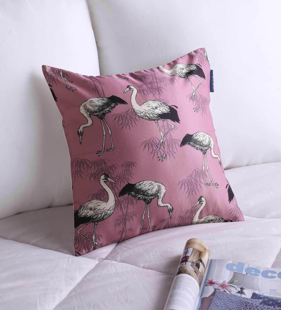Buy Pink Floral & Birds Satin 16 x 16 Inches Cushion Cover by Ambbi