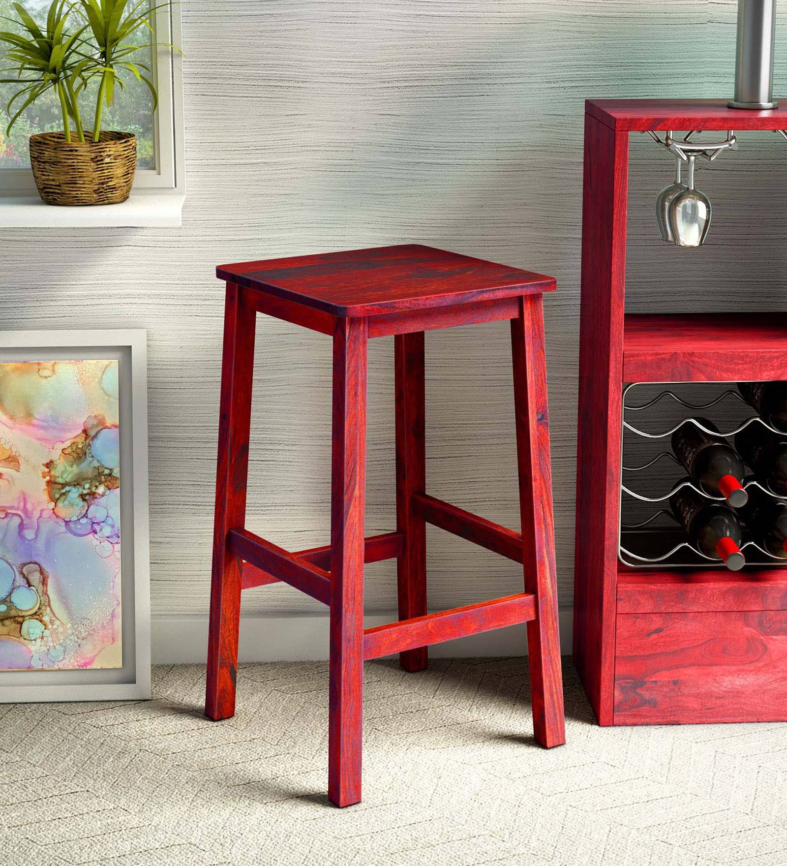 Buy Abbey Solid Wood Bar Stool in Spicy Red Finish at 2 OFF by Woodsworth from Pepperfry