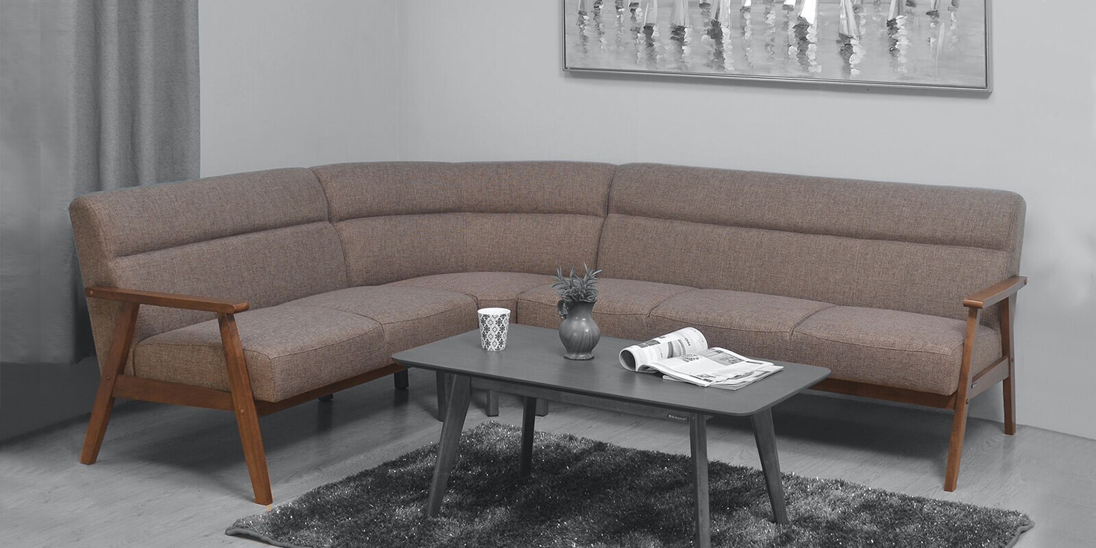 Buy Adorn RHS Sectional Sofa in Brown Colour in L Shape Online Corner