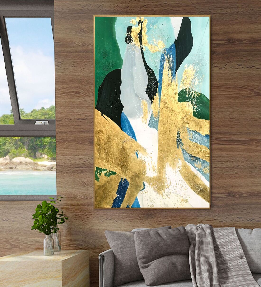 Buy Blue Aesthetic Pleasing Canvas Framed Acrylic Paint Hand Paintings