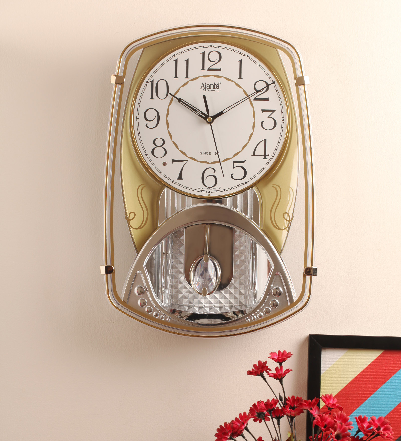 Buy Ajanta Musical Glass and Wood 11.4 x 2.6 x 16.7 Inch Wall Clock