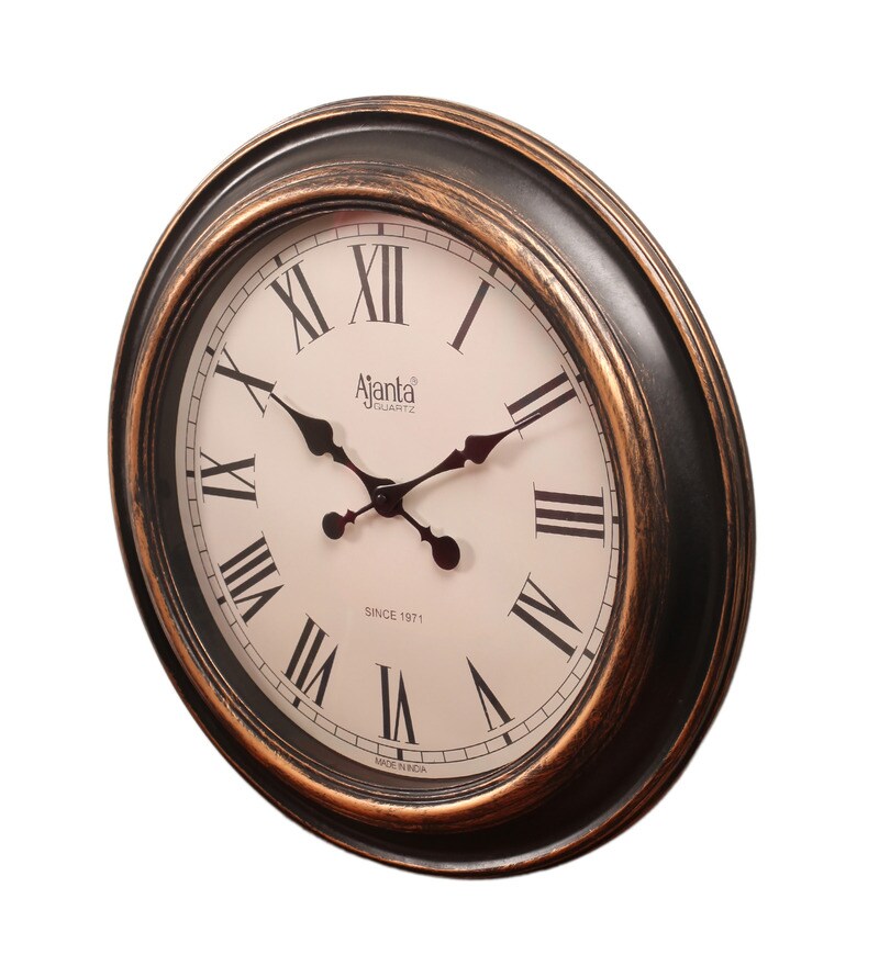 Buy Ajanta Antique Black Glass and Wood Wall Clock Online Vintage