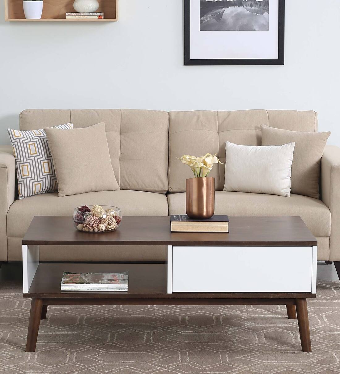 Buy Alameda Solid Wood Coffee Table In Walnut And White Finish Online