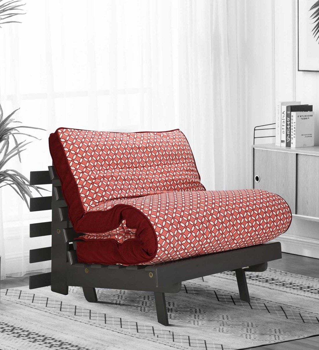 Buy Single Futon Sofa Cum Bed in Red Four Leaf Colour at 21 OFF by