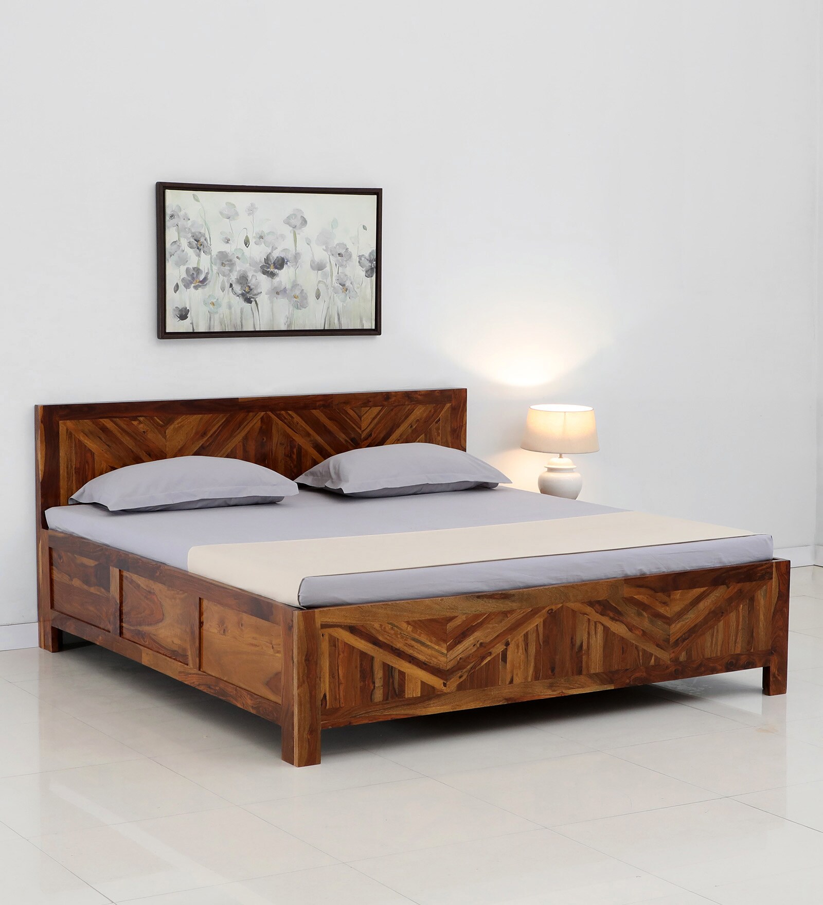 Buy Alpha Sheesham Wood King Size Bed With Box Storage In Light Honey Finish At 42 Off By 