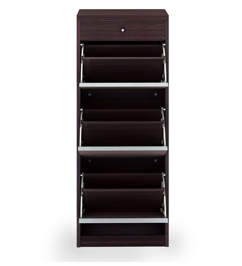 Buy Alpha Shoe Cabinet With Drawer In Dark Walnut Finish By Godrej