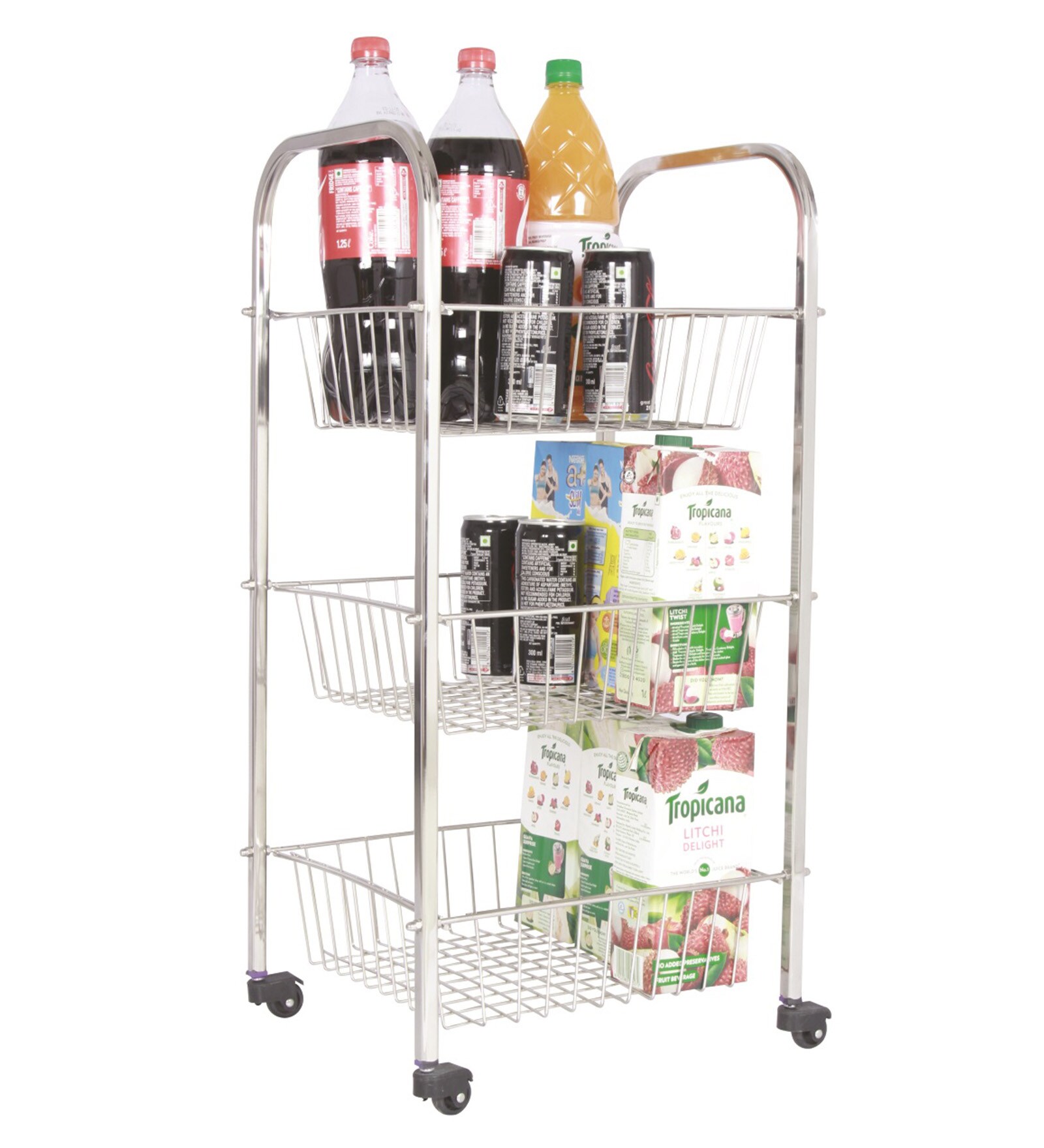 Buy Stainless Stee 12 X 12 inches Kitchen Trolley with 3 Racks By Amol