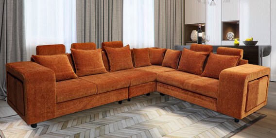 Buy Amanda Corner Sofa In Orange Colour By Primrose Online