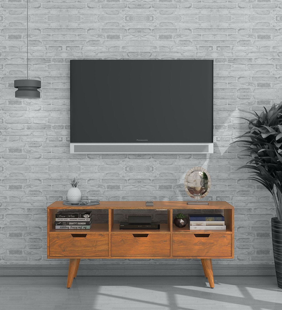 Buy Sheesham Wood Tv Unit In Rustic Teak Finish Online Contemporary TV Consoles