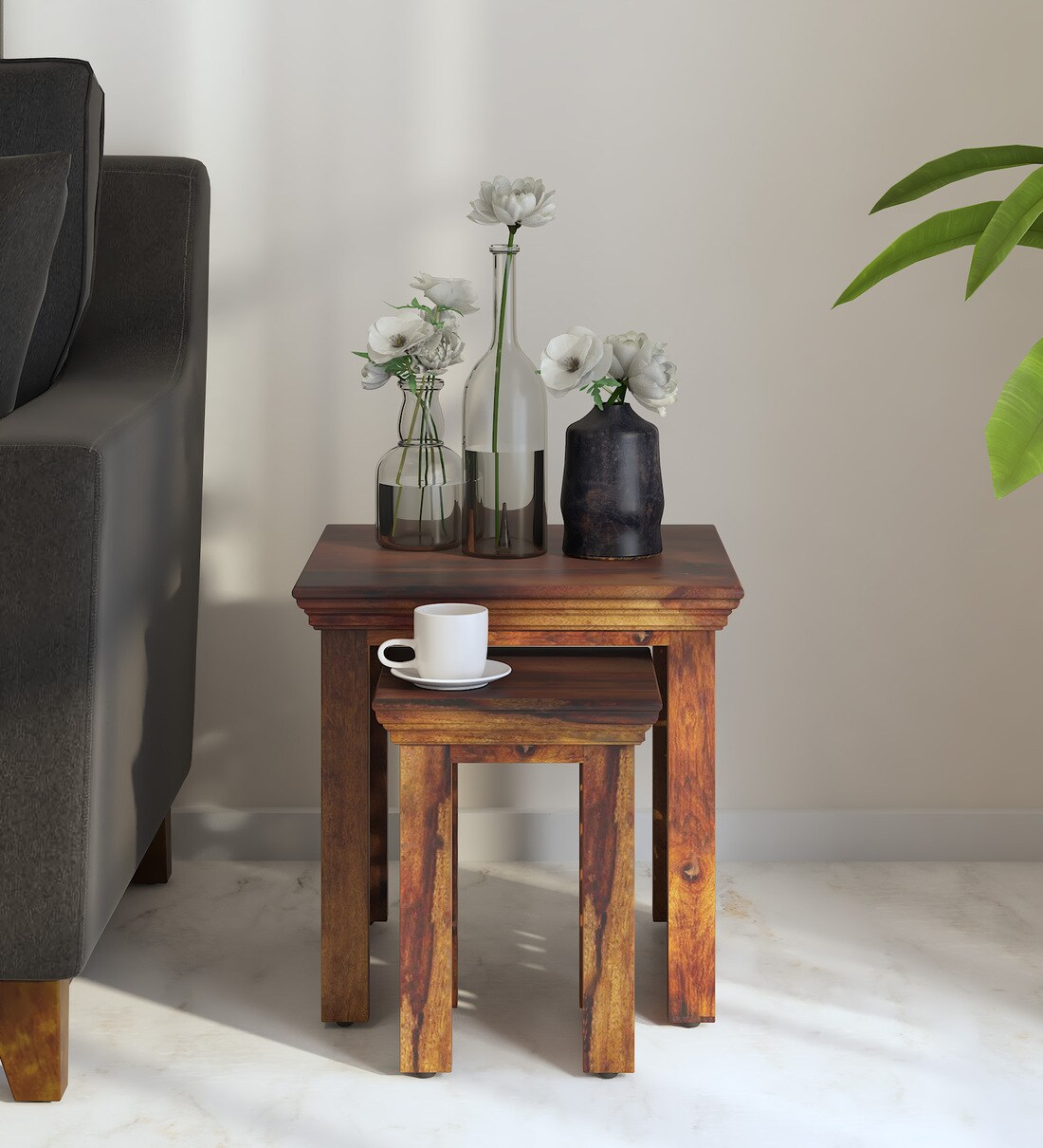 Buy Aramika Sheesham Wood Nest Of Tables In Provincial Teak Finish