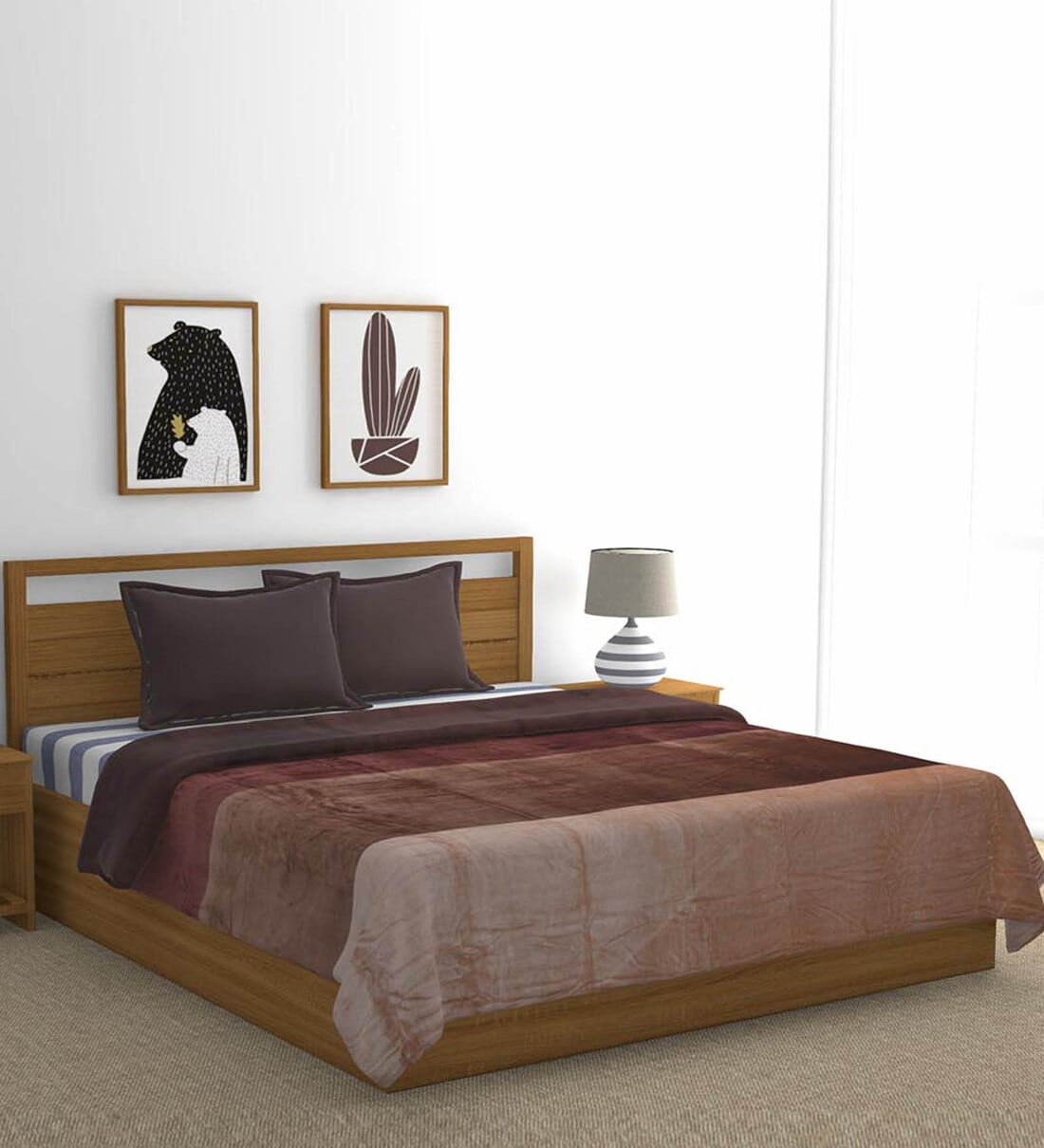 Buy Brown Solid Polyester 300 GSM Double Bed Blanket by home Online