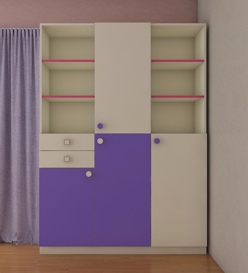 Buy Lovely Three Door Wardrobe In Cream Baby Pink Finish By