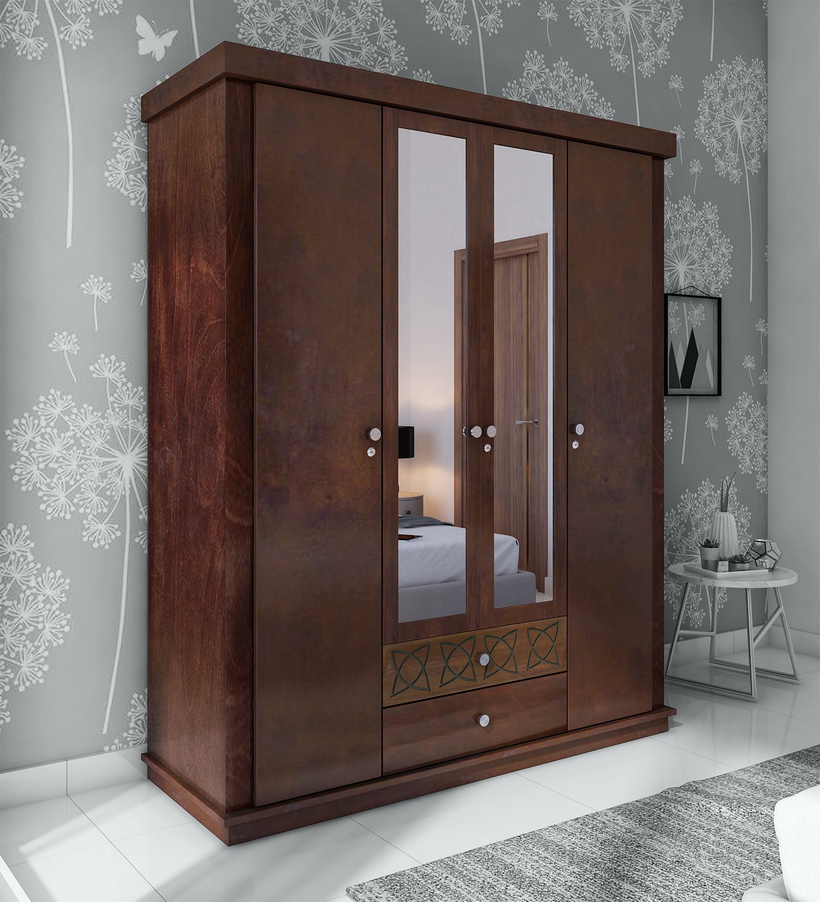 Buy Astra 4 Door Wardrobe in Wenge Finish with Mirror Online 4 Door