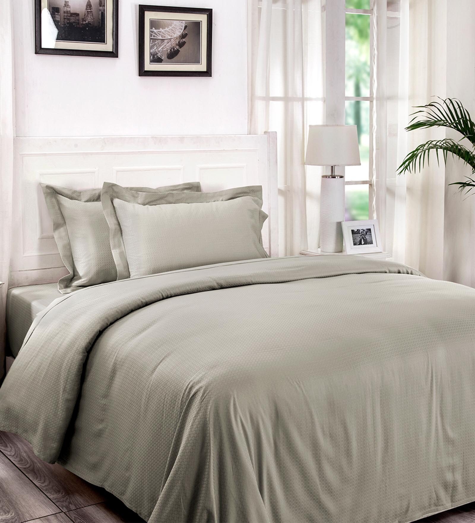 Buy Grey Solid 200 TC Cotton 1 Double King Size Bedsheet with 2 Pillow
