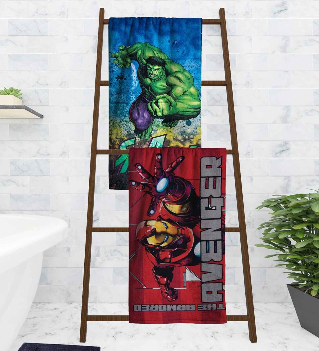 Buy Marvel Avengers & The Hulk Multicolor 350 GSM Cotton Kids Towels ...