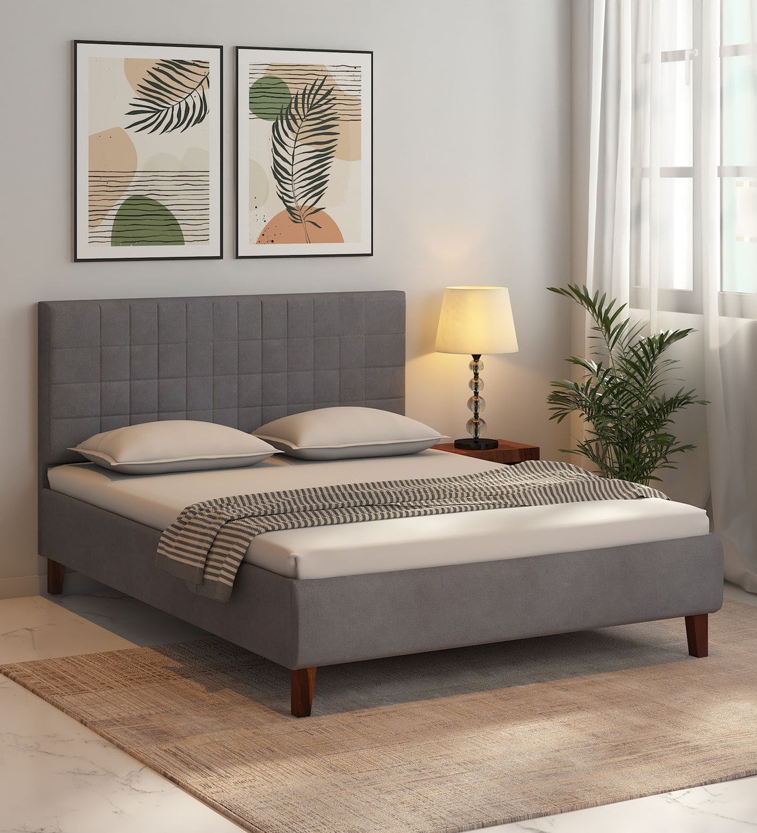 Buy Austin Queen Size Bed In Grey Colour Online Upholstered Queen