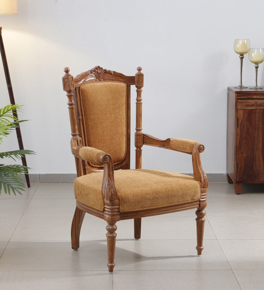 Buy Arboe Teak Wood Arm Chair In Rustic Teak Finish at 15 OFF by