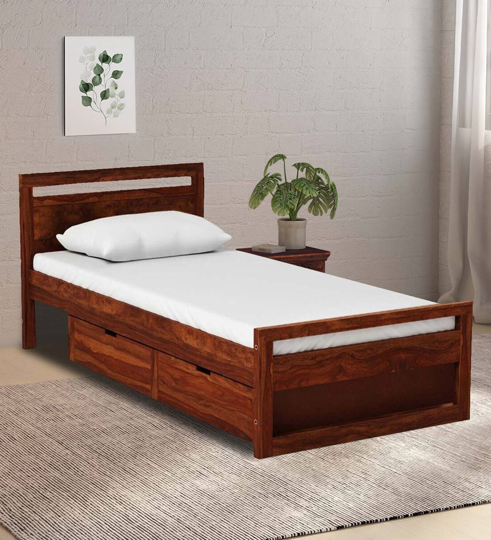 Buy Avian Sheesham Wood Single Bed In Provincial Teak Finish With ...