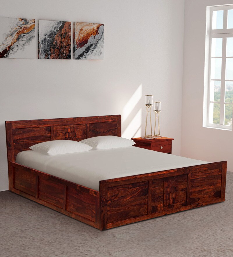 Buy Diamond King Size Bed With Storage In Honey Natural