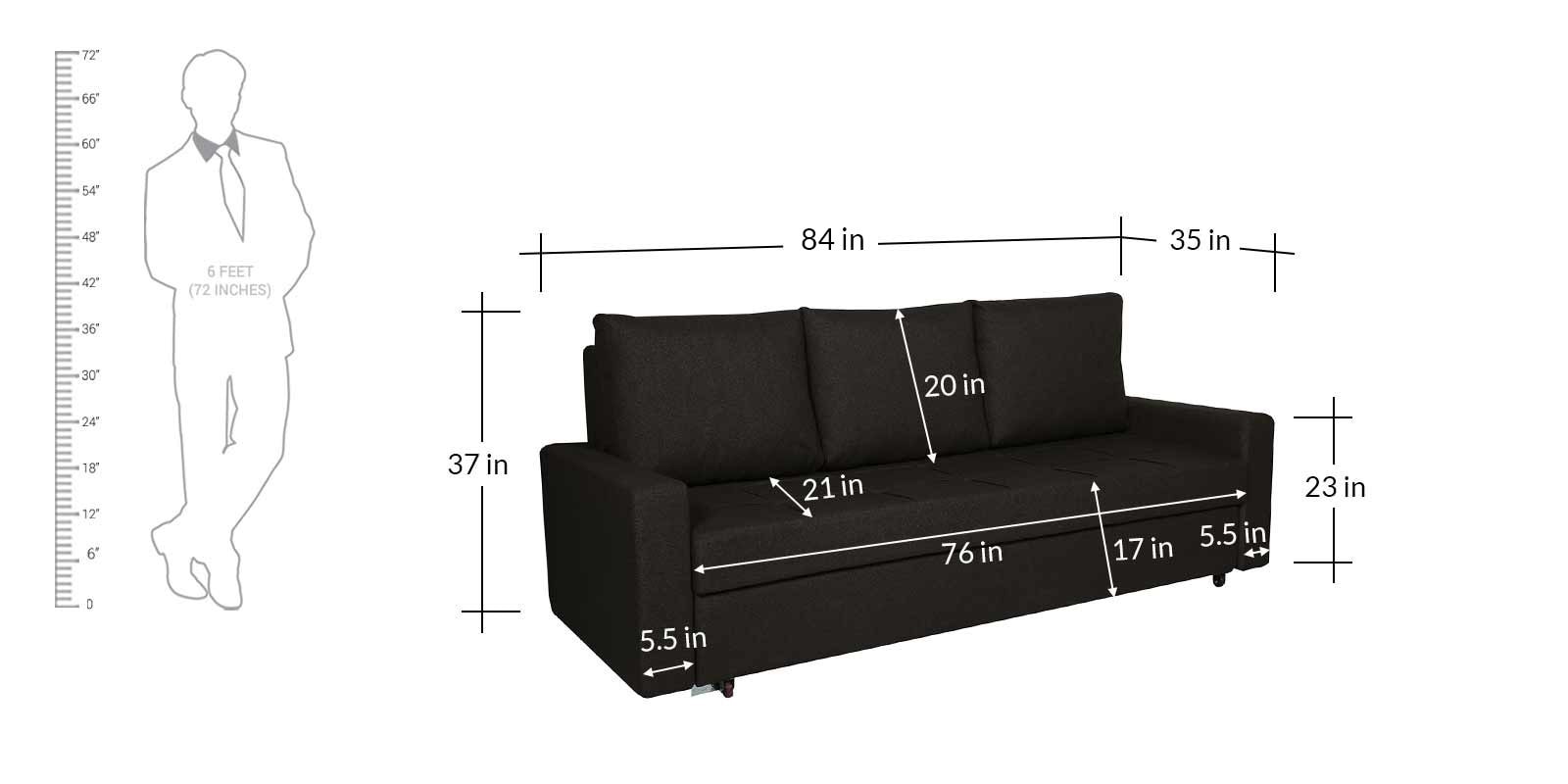 Buy Ayusho Three Seater Sofa Cum Bed with Storage in Brown Colour by