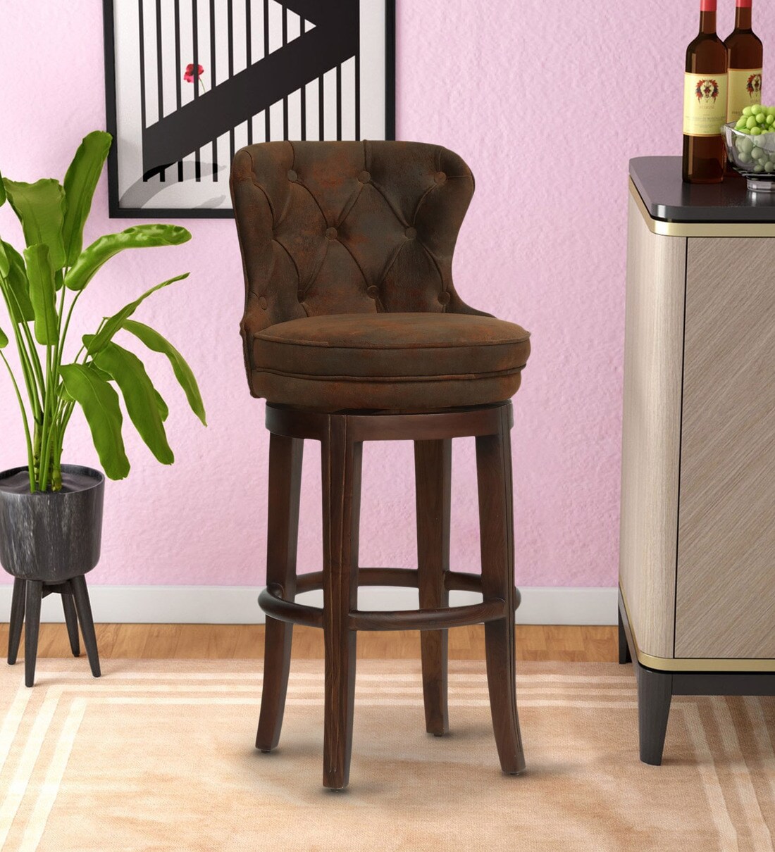 Buy Barco Upholstered Bar Stool In Brown Colour Online Contemporary Bar Stools Bar Furniture