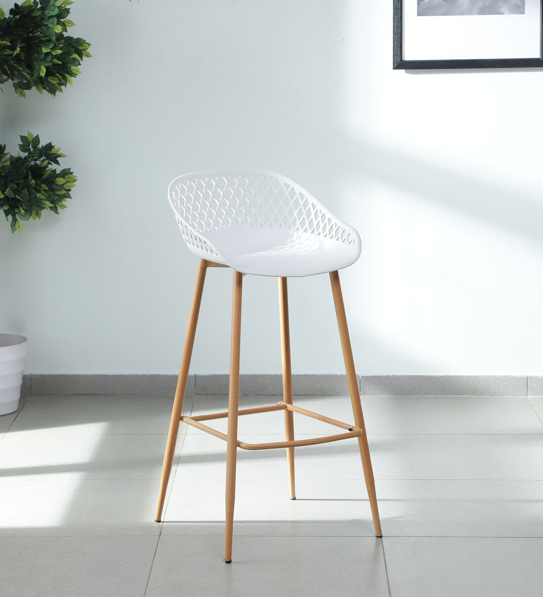Buy Basket Metal Bar Stool in White , Colour Online Modern Bar Stools Bar Furniture