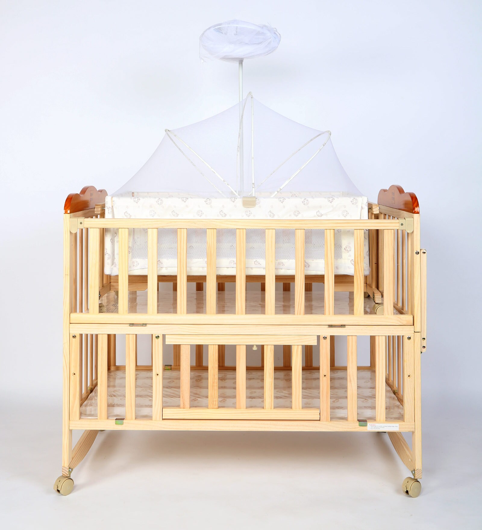 mee mee baby wooden cot with swing & mosquito net