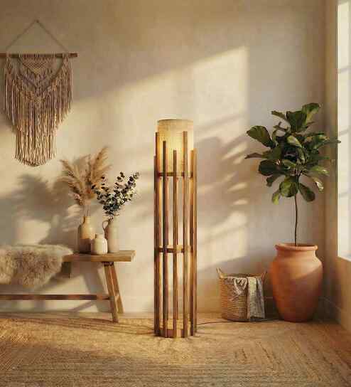 Bastian Wooden Floor Lamp with Jute Shade & Brown Base Offers & Cashback