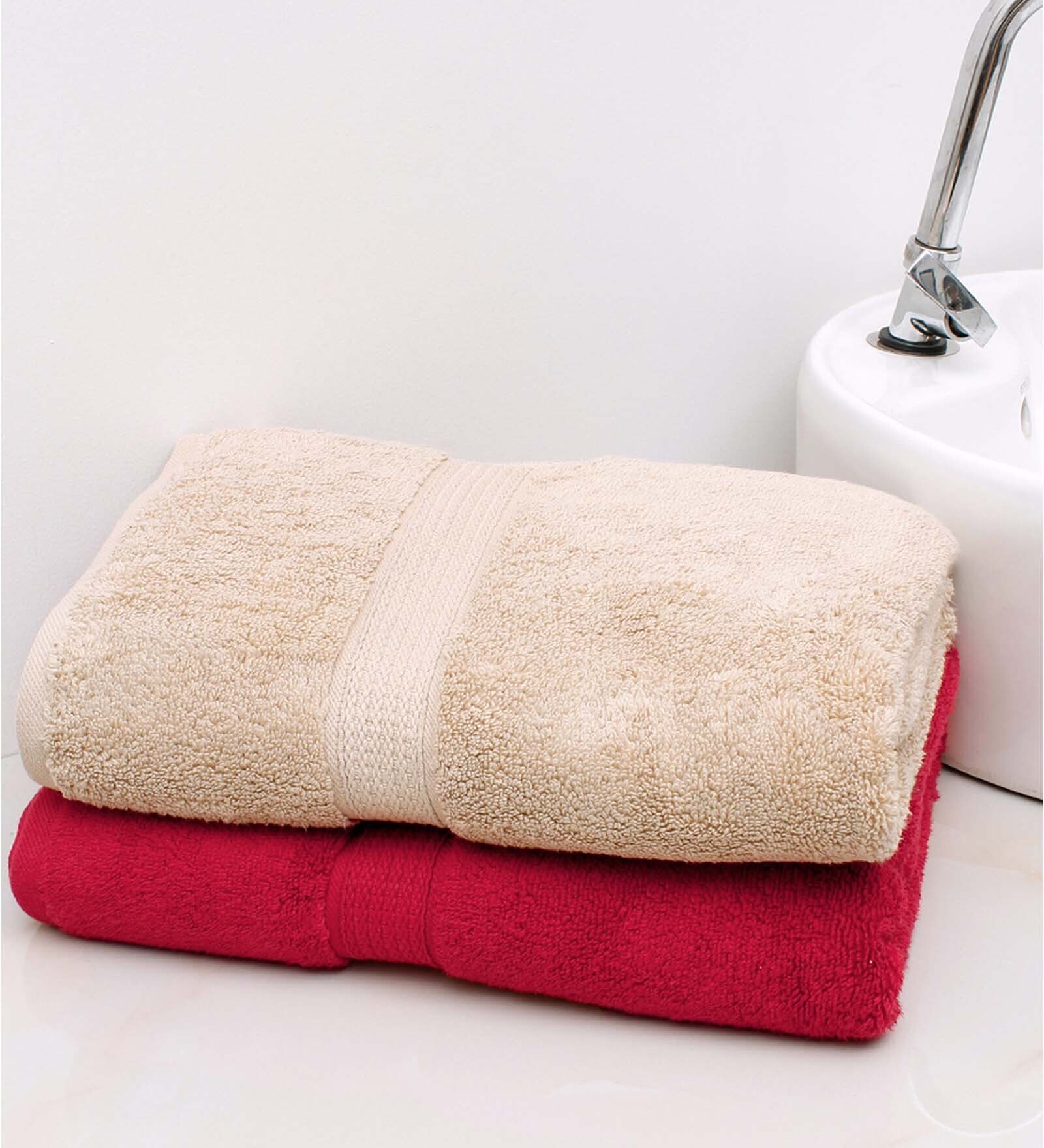 Buy Multicolor Solid 550 GSM 100 Cotton Bath Towels (Set of 2) by AVI