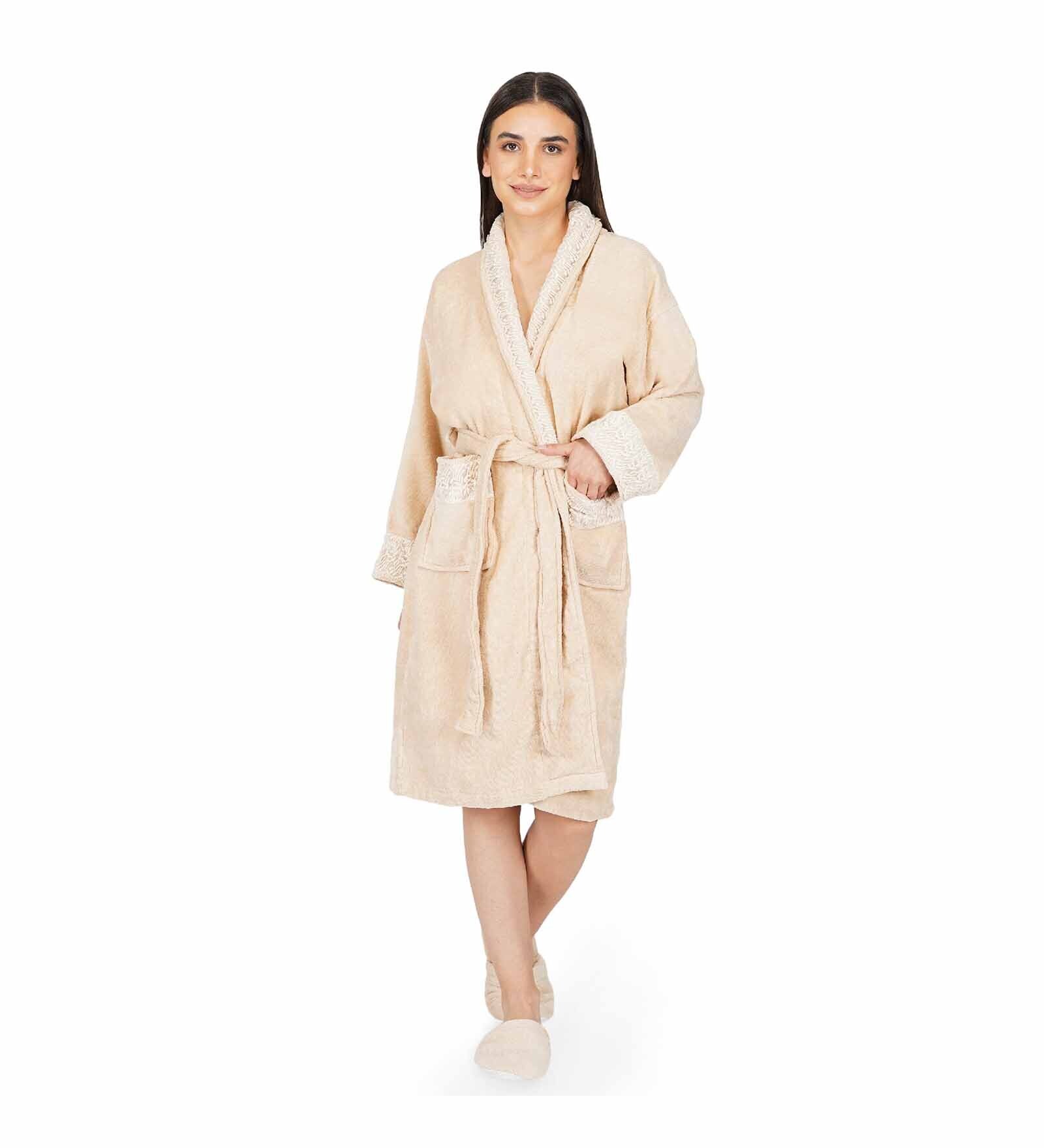 Buy Beige Solid 100 Cotton Women Bathrobe With Slippers (XL) By Rangoli Online Womens Bath