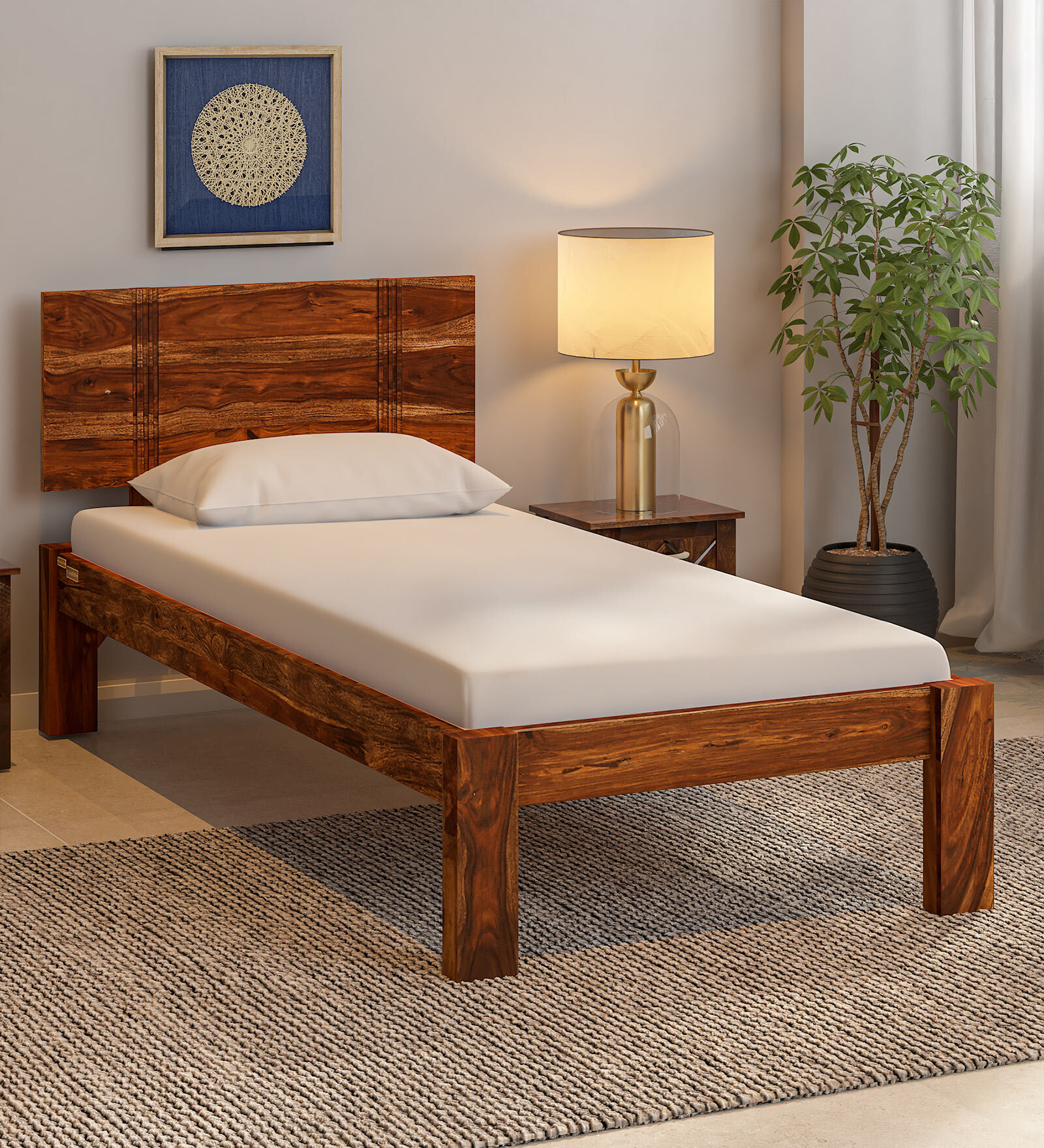 Buy Berlin Sheesham Wood Single Bed In Provincial Teak Finish Online